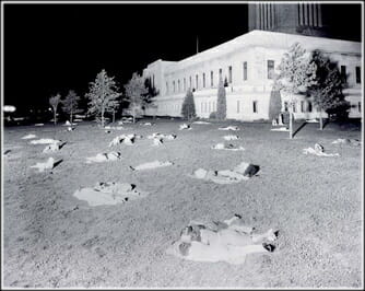 Residents of Lincoln, Nebraska spend the night on the lawn of the state capital on July 25, 1936. The temperature that night never fell below 91°, perhaps the warmest night ever recorded anywhere in the United States outside of the desert Southwest.